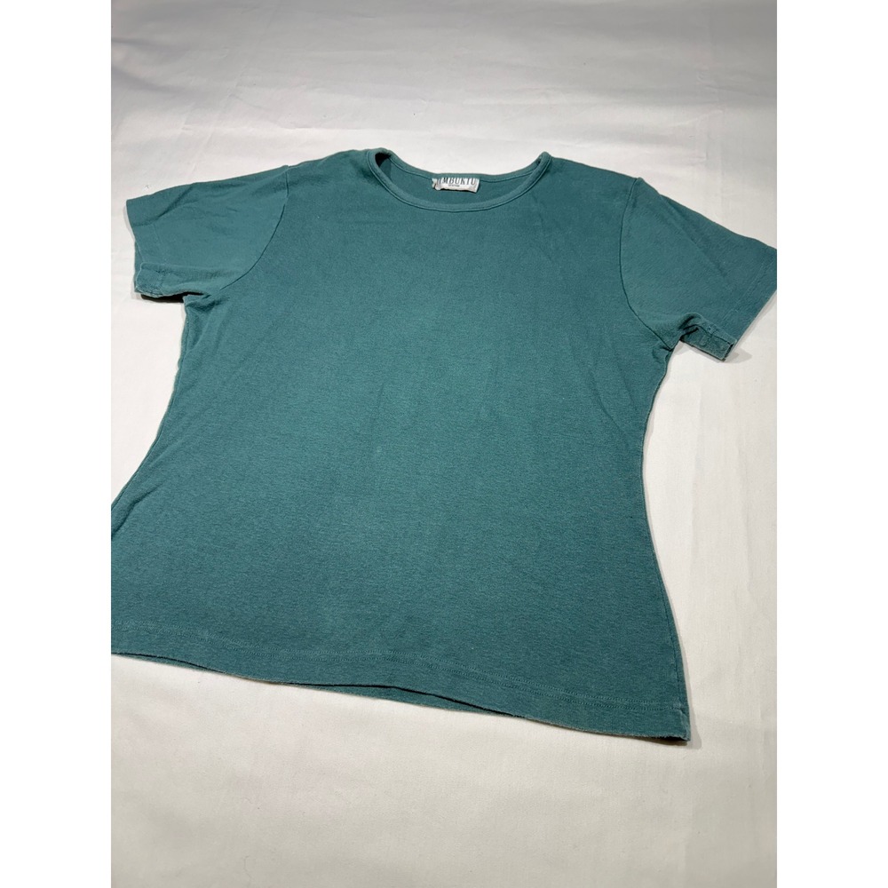 Vintage Timbuktu Station Womens Teal Green Ribbed Short Sleeve Crew Neck Tee